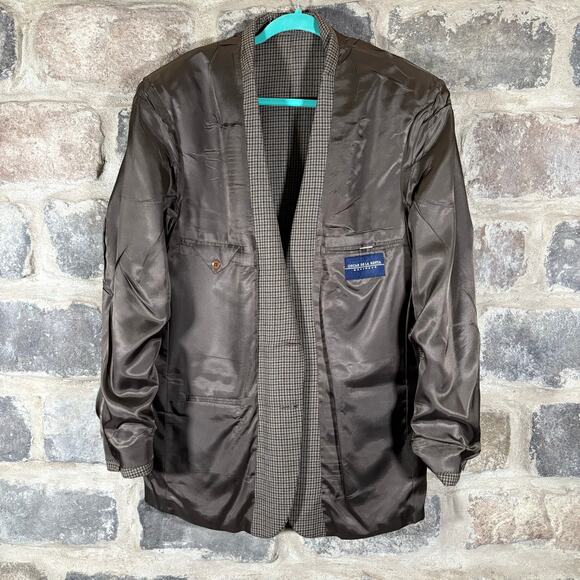 Oscar De La Renta Menswear Blazer 2 Button 42L Tan‎ Wool Houndstooth Office Work - Picture 9 of 15